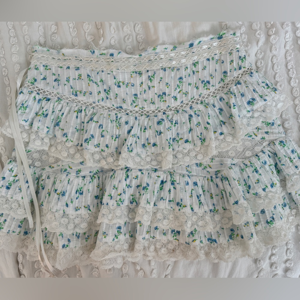 LoveShackFancy Bara Lace-Trimmed Floral Mini Skirt
